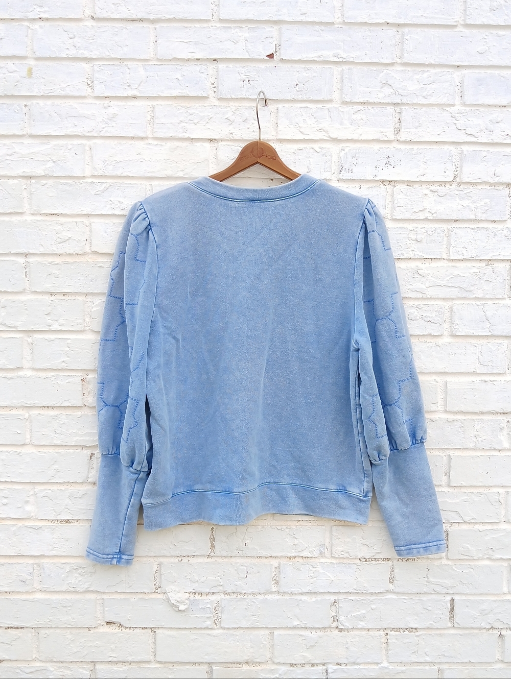 Fate Embroidered Puff Sleeve Sweatshirt Blue - Picture 6 of 6